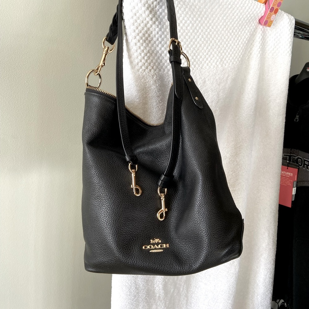 Coach Black Leather, Medium Size Hobo Crossbody Purse.